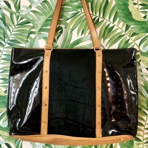 Arcadia Black Patent Leather & Calf-hair Tote